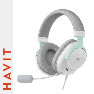 هافيت سماعة راس سلكية للالعاب H2230E من جيمينوت | صوت ستيريو قوي وميكروفون واضح لتقليل الضوضاء ومشغلات مكبر صوت 50 ملم وتصميم مريح فوق الاذن وموصل 3.5 ملم-ضمان 12 شهر